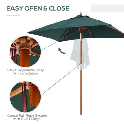 Outsunny Wooden Patio Umbrella Market Parasol Outdoor Sunshade Green - 4