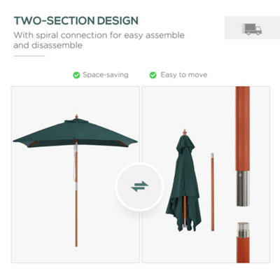 Outsunny Wooden Patio Umbrella Market Parasol Outdoor Sunshade Green - 5