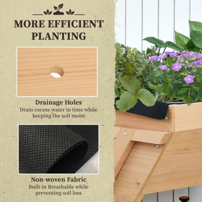 Outsunny Wooden Planter Raised Bed Stand Vegetable Flower 100 x 70 x 80cm - 6