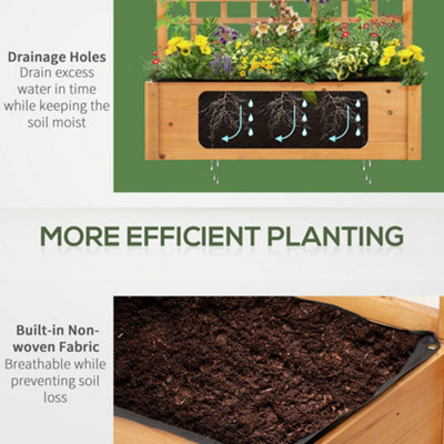 Outsunny Wooden Planter Raised Elevated Garden Bed w/ 2 Shelves, 105x40x135cm