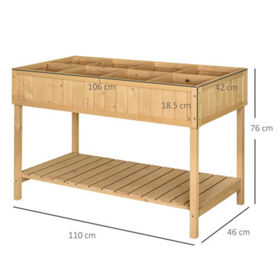 Outsunny Wooden Planter Stand 8 Cubes Bottom Shelf Raised Bed Natural