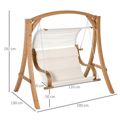 Outsunny Wooden Porch A-Frame Swing Chair withCanopy and Cushion for Patio Garden - 3