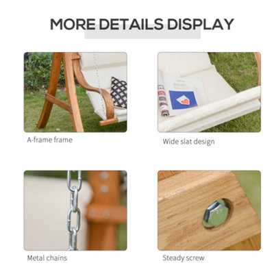 Outsunny Wooden Porch A-Frame Swing Chair withCanopy and Cushion for Patio Garden - 4