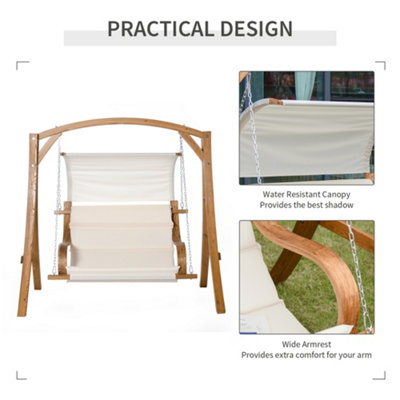 Outsunny Wooden Porch A-Frame Swing Chair withCanopy and Cushion for Patio Garden - 5