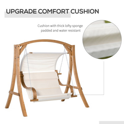 Outsunny Wooden Porch A-Frame Swing Chair withCanopy and Cushion for Patio Garden - 6