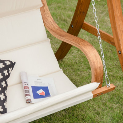 Outsunny Wooden Porch A-Frame Swing Chair withCanopy and Cushion for Patio Garden - 7