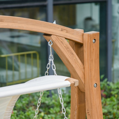 Outsunny Wooden Porch A-Frame Swing Chair withCanopy and Cushion for Patio Garden - 8