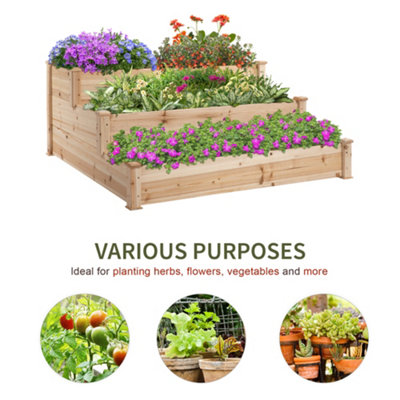 Outsunny verhoogd bed bloemenladder houten bloemenladder met 3 planken