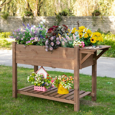 Outsunny Wooden Raised Plant Stand Tall Flower Bed with Shelf 123 x 54 x 74cm