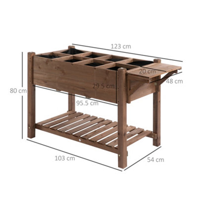 Outsunny Wooden Raised Plant Stand Tall Flower Bed with Shelf 123 x 54 x 74cm - 3