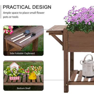 Outsunny Wooden Raised Plant Stand Tall Flower Bed with Shelf 123 x 54 x 74cm - 4