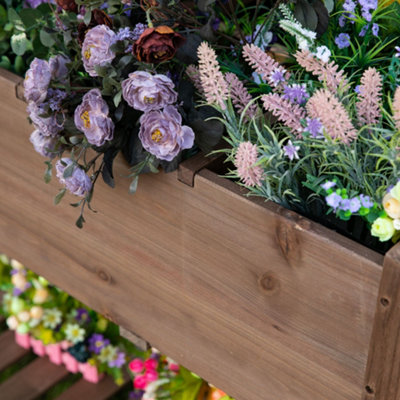 Outsunny Wooden Raised Plant Stand Tall Flower Bed with Shelf 123 x 54 x 74cm - 8