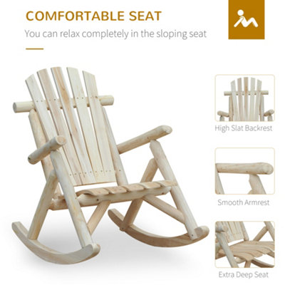 Outsunny Wooden Traditional Rocking Chair Lounger Relaxing Balcony Garden Seat - 4