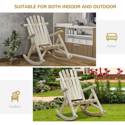 Outsunny Wooden Traditional Rocking Chair Lounger Relaxing Balcony Garden Seat - 5