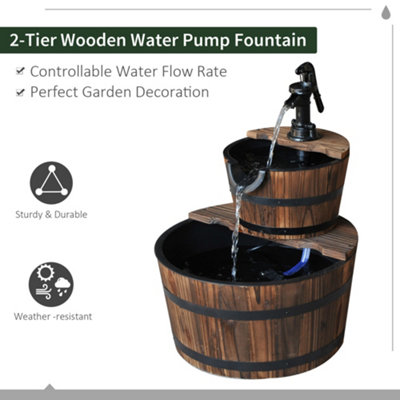 Outsunny Wooden Water Pump Fountain 2 Tier Cascading Feature Garden Deck