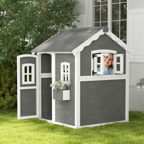 Outsunny Wooden Wendy House for Kids with Floor, for Gardens, Patios - Grey