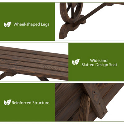 Outsunny Wooden Wheel Bench Rustic Outdoor Patio Garden Seat 2-Person Loveseat - 4