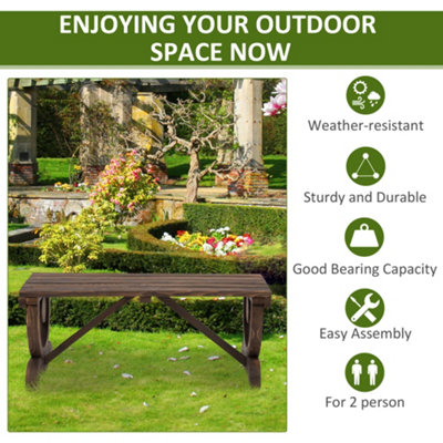 Outsunny Wooden Wheel Bench Rustic Outdoor Patio Garden Seat 2-Person Loveseat - 6
