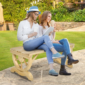 Outsunny Wooden Wheel Bench Rustic Outdoor Patio Garden Seat 2-Person Natural