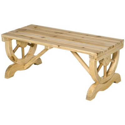 Outsunny Wooden Wheel Bench Rustic Outdoor Patio Garden Seat 2-Person Natural