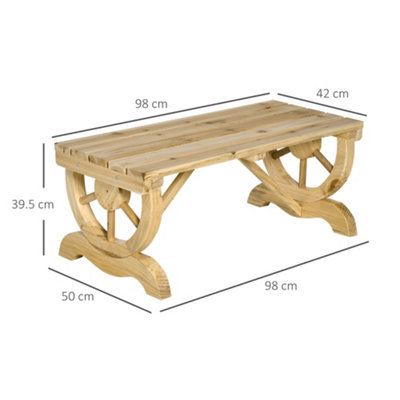 Outsunny Wooden Wheel Bench Rustic Outdoor Patio Garden Seat 2-Person Natural - 3