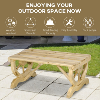 Outsunny Wooden Wheel Bench Rustic Outdoor Patio Garden Seat 2-Person Natural - 6