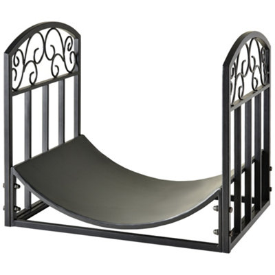 Outsunny Wrought Iron Inner Arced Wood Log Holder Indoor Outdoor Storage Black