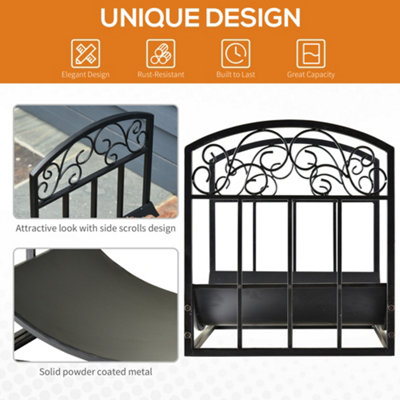 Outsunny Wrought Iron Inner Arced Wood Log Holder Indoor Outdoor Storage Black - 6