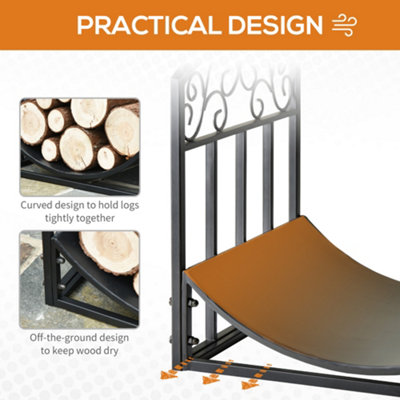 Outsunny Wrought Iron Inner Arced Wood Log Holder Indoor Outdoor Storage Black - 7