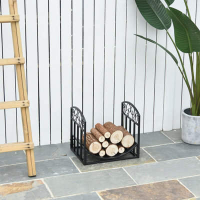 Outsunny Wrought Iron Inner Arced Wood Log Holder Indoor Outdoor Storage Black - 5