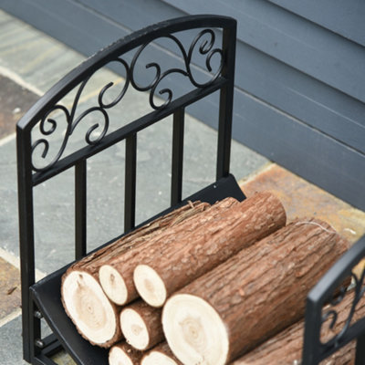 Outsunny Wrought Iron Inner Arced Wood Log Holder Indoor Outdoor Storage Black - 8