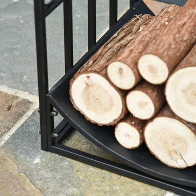 Outsunny Wrought Iron Inner Arced Wood Log Holder Indoor Outdoor Storage Black - 9