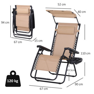 Outsunny Zero Gravity Chair Adjustable Patio Lounge Reclining Seat Beige - 3