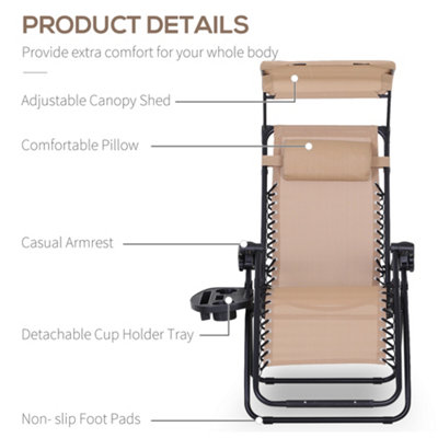 Outsunny Zero Gravity Chair Adjustable Patio Lounge Reclining Seat Beige - 4