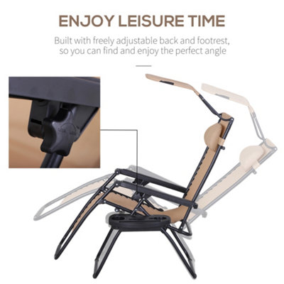 Outsunny Zero Gravity Chair Adjustable Patio Lounge Reclining Seat Beige - 7