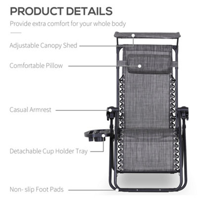 Outsunny Zero Gravity Chair Adjustable Patio Lounge Reclining Seat - 4