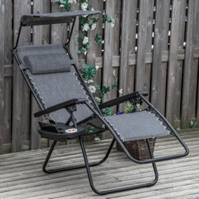 Outsunny Zero Gravity Chair Adjustable Patio Lounge w/ Cup Holder & Canopy Grey