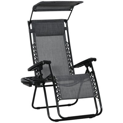 Outsunny Zero Gravity Chair Adjustable Patio Lounge w/ Cup Holder & Canopy Grey