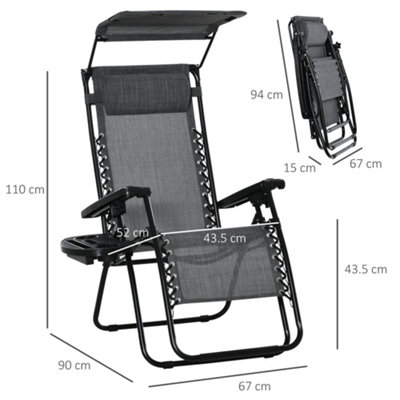 Outsunny Zero Gravity Chair Adjustable Patio Lounge w/ Cup Holder & Canopy Grey - 3