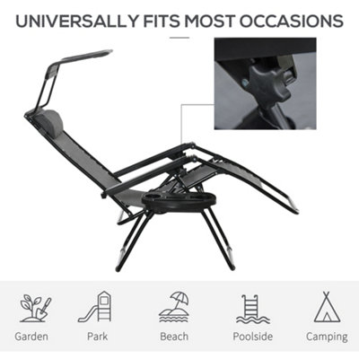 Outsunny Zero Gravity Chair Adjustable Patio Lounge w/ Cup Holder & Canopy Grey - 7