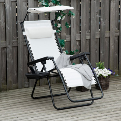 Outsunny Zero Gravity Chair Adjustable Patio Lounge w/ Cup Holder & Canopy  White