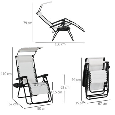 Outsunny Zero Gravity Chair Adjustable Patio Lounge w/ Cup Holder & Canopy White - 3