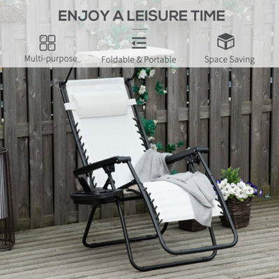 Outsunny Zero Gravity Chair Adjustable Patio Lounge w/ Cup Holder & Canopy White - 4