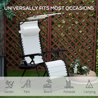 Outsunny Zero Gravity Chair Adjustable Patio Lounge w/ Cup Holder & Canopy White - 7