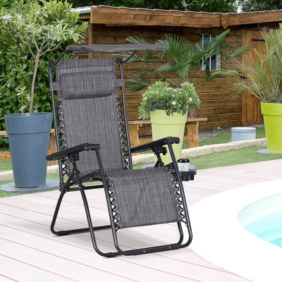 Outsunny Zero Gravity Chair Adjustable Patio Lounge w/ Cup Holder Light Grey