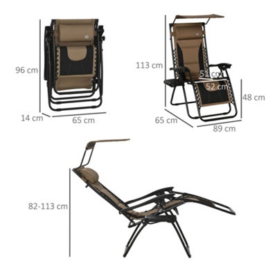 Outsunny Zero Gravity Lounger Chair, Folding Camping Reclining, Brown