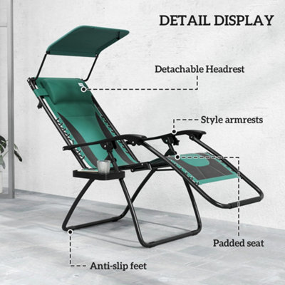 Outsunny Zero Gravity Lounger Chair, Folding Reclining Chair, Green