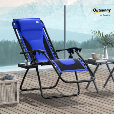 Outsunny Zero Gravity Lounger Folding Recliner Chair w/ Cup Holder Blue