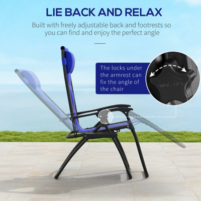 Outsunny Zero Gravity Lounger Folding Recliner Chair w/ Cup Holder Blue