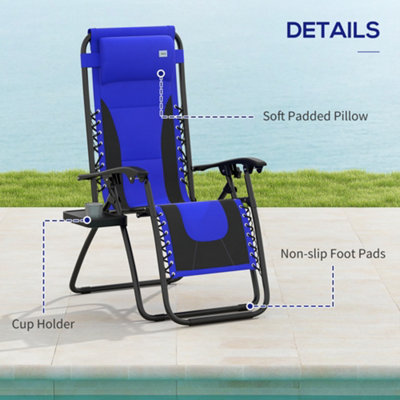 Outsunny Zero Gravity Lounger Folding Recliner Chair w/ Cup Holder Blue